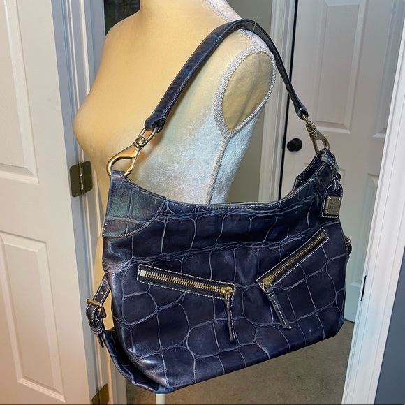 Vintage Y2K Dooney & Bourke Croc Embossed Leather Hobo Bag - Picture 2 of 15